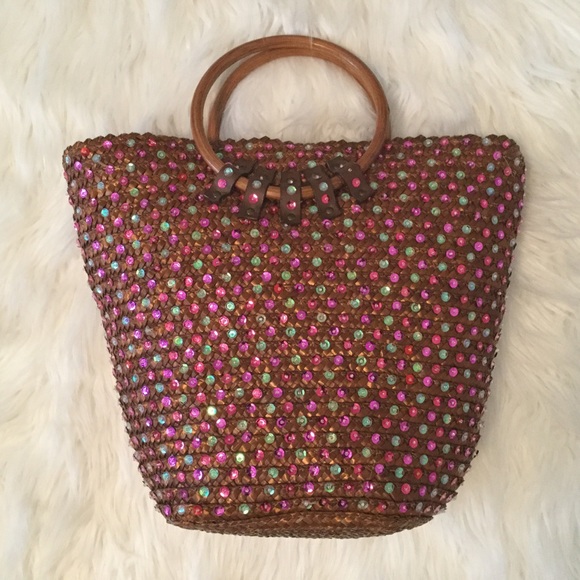 Victoria's Secret Handbags - Rare Victoria's Secret Basket Sequin Tote Purse